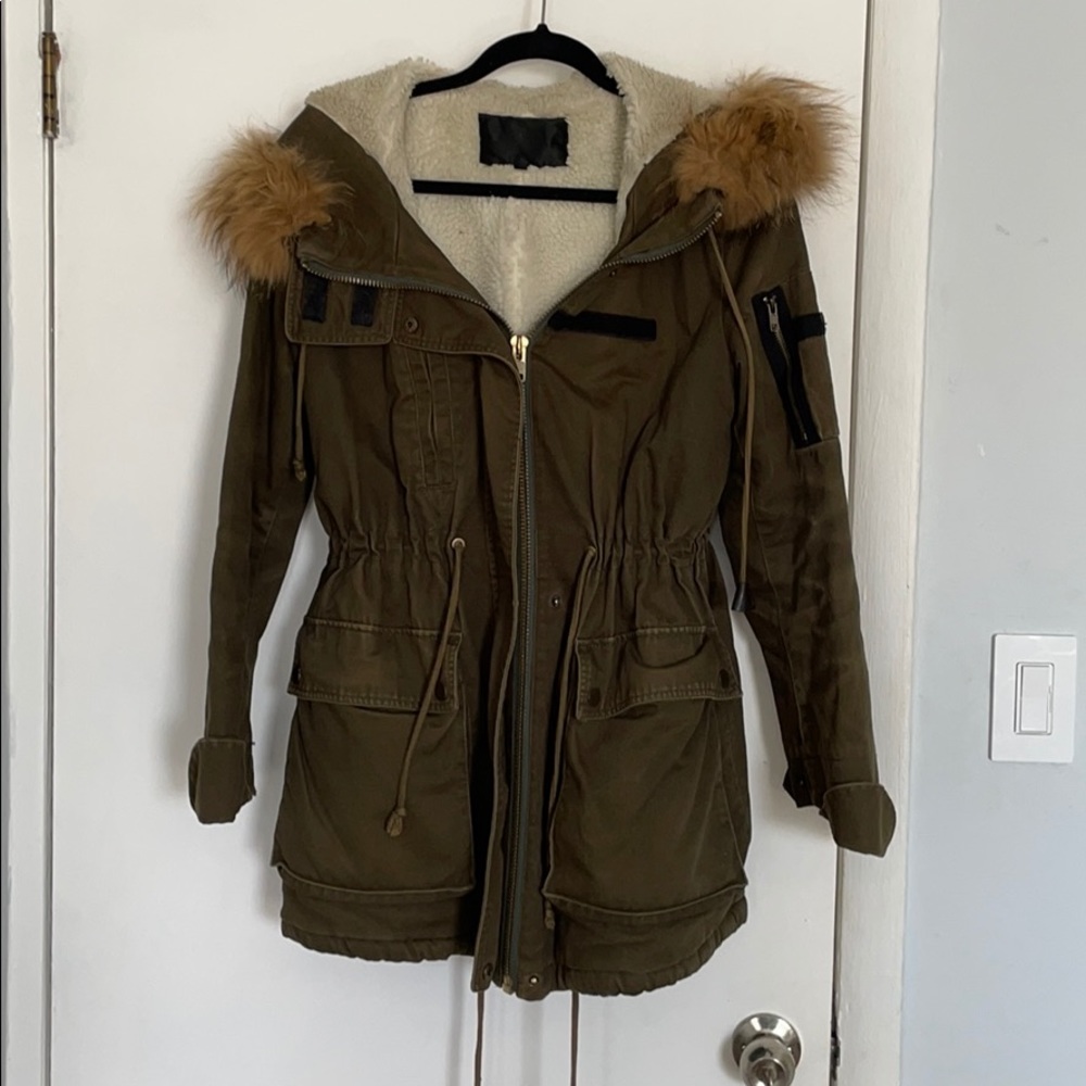 Military army green khaki fur parka coat jacket